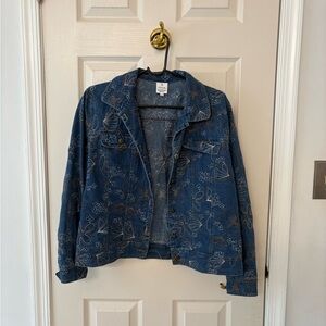 Chico's Blue Jean Jacket with Floral Design